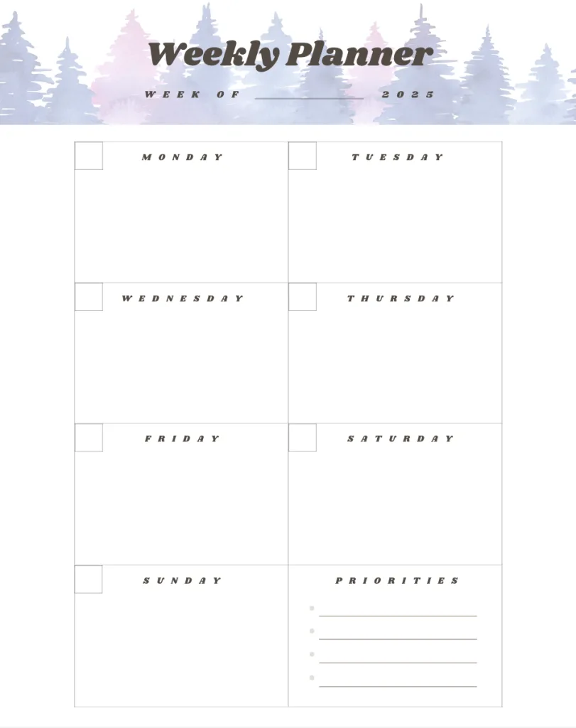 2025 Weekly planner Calendars - Ohlade